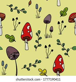 Mushrooms pattern. Multi-colored mushrooms. Vector. Illustration