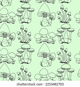 Mushrooms pattern sketch. Vector illustration of mushroom background. Mushrooms are edible and inedible.