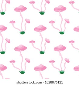 mushrooms pink toadstool, seamless pattern, vector illustration