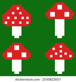 mushrooms in pixel graphics. set
