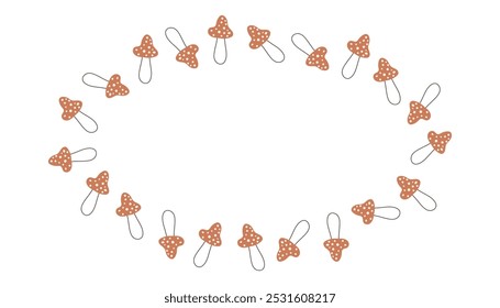 mushrooms. porcini mushrooms. fly agaric. a frame made of different mushrooms and leaves. food. autumn harvest. beautiful frame. a template for creating postcards. vector. doodle drawing. 