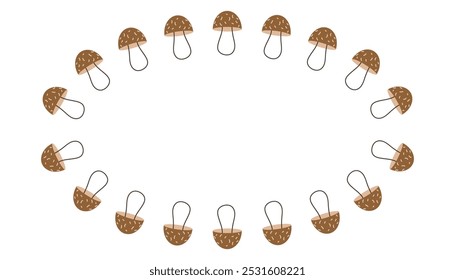 mushrooms. porcini mushrooms. fly agaric. a frame made of different mushrooms and leaves. food. autumn harvest. beautiful frame. a template for creating postcards. vector. doodle drawing. 