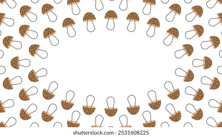 mushrooms. porcini mushrooms. fly agaric. a frame made of different mushrooms and leaves. food. autumn harvest. beautiful frame. a template for creating postcards. vector. doodle drawing. 