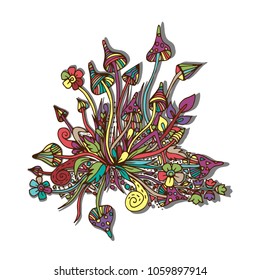 Mushrooms of psilocybin, fly agarics. Vector illustration, doodle, painted, hand-drawn