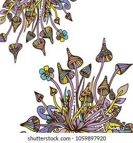Mushrooms of psilocybin, fly agarics. Vector illustration, doodle, painted, hand-drawn