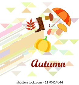 mushrooms pumpkin fallen leaves umbrella rubber boots autumnal vector background