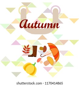 mushrooms pumpkin fallen leaves umbrella rubber boots autumnal vector background