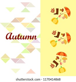 mushrooms pumpkin fallen leaves umbrella rubber boots autumnal vector background