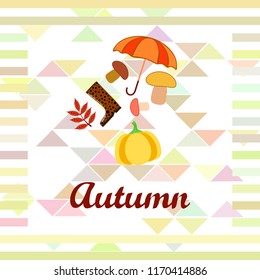 mushrooms pumpkin fallen leaves umbrella rubber boots autumnal vector background