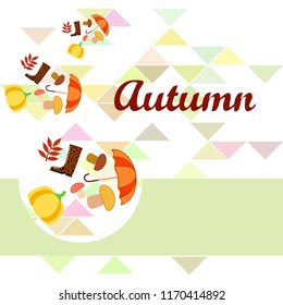 mushrooms pumpkin fallen leaves umbrella rubber boots autumnal vector background