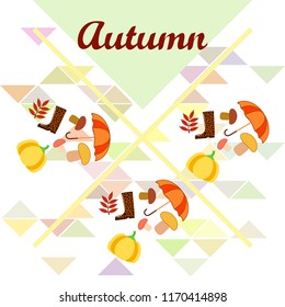 mushrooms pumpkin fallen leaves umbrella rubber boots autumnal vector background