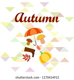 mushrooms pumpkin fallen leaves umbrella rubber boots autumnal vector background