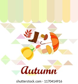 mushrooms pumpkin fallen leaves umbrella rubber boots autumnal vector background