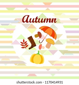 mushrooms pumpkin fallen leaves umbrella rubber boots autumnal vector background