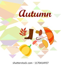 mushrooms pumpkin fallen leaves umbrella rubber boots autumnal vector background