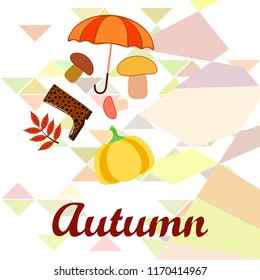 mushrooms pumpkin fallen leaves umbrella rubber boots autumnal vector background