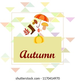mushrooms pumpkin fallen leaves umbrella rubber boots autumnal vector background