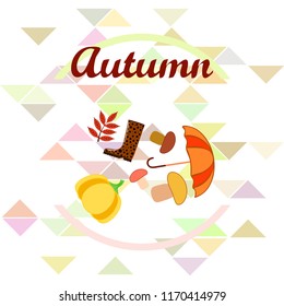 mushrooms pumpkin fallen leaves umbrella rubber boots autumnal vector background