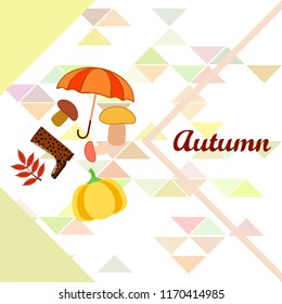 mushrooms pumpkin fallen leaves umbrella rubber boots autumnal vector background