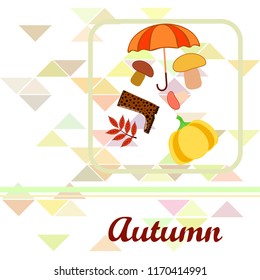 mushrooms pumpkin fallen leaves umbrella rubber boots autumnal vector background