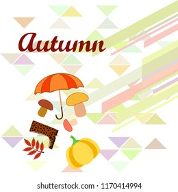 mushrooms pumpkin fallen leaves umbrella rubber boots autumnal vector background