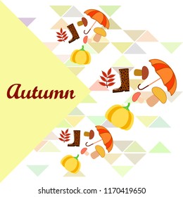 mushrooms pumpkin fallen leaves umbrella rubber boots autumnal vector background