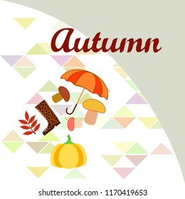 mushrooms pumpkin fallen leaves umbrella rubber boots autumnal vector background