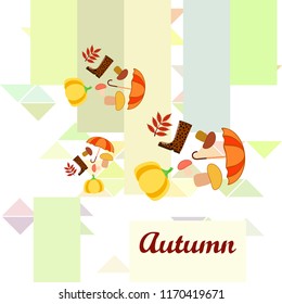 mushrooms pumpkin fallen leaves umbrella rubber boots autumnal vector background