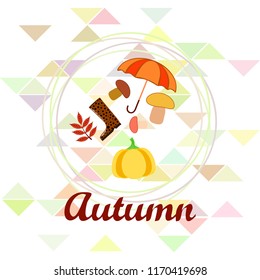 mushrooms pumpkin fallen leaves umbrella rubber boots autumnal vector background