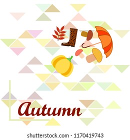 mushrooms pumpkin fallen leaves umbrella rubber boots autumnal vector background