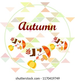 mushrooms pumpkin fallen leaves umbrella rubber boots autumnal vector background