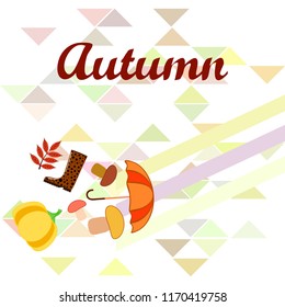 mushrooms pumpkin fallen leaves umbrella rubber boots autumnal vector background