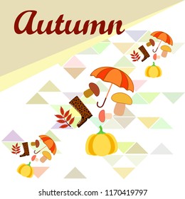 mushrooms pumpkin fallen leaves umbrella rubber boots autumnal vector background