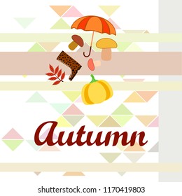 mushrooms pumpkin fallen leaves umbrella rubber boots autumnal vector background