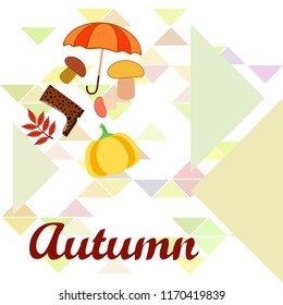 mushrooms pumpkin fallen leaves umbrella rubber boots autumnal vector background