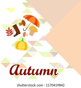 mushrooms pumpkin fallen leaves umbrella rubber boots autumnal vector background