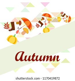 mushrooms pumpkin fallen leaves umbrella rubber boots autumnal vector background