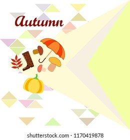 mushrooms pumpkin fallen leaves umbrella rubber boots autumnal vector background