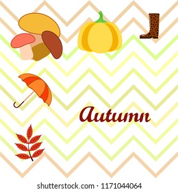 mushrooms pumpkin fallen leaves umbrella rubber boots autumnal vector background