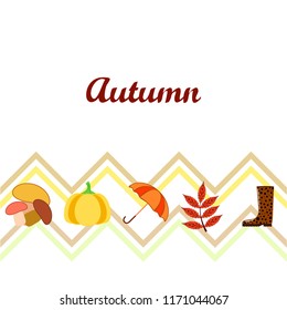 mushrooms pumpkin fallen leaves umbrella rubber boots autumnal vector background