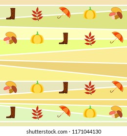 mushrooms pumpkin fallen leaves umbrella rubber boots autumnal vector background