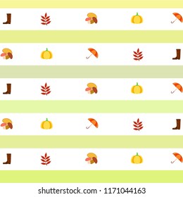 mushrooms pumpkin fallen leaves umbrella rubber boots autumnal vector background