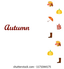 mushrooms pumpkin fallen leaves umbrella rubber boots autumnal vector background
