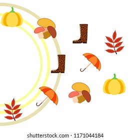 mushrooms pumpkin fallen leaves umbrella rubber boots autumnal vector background