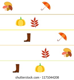 mushrooms pumpkin fallen leaves umbrella rubber boots autumnal vector background