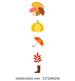 mushrooms pumpkin fallen leaves umbrella rubber boots autumnal vector background