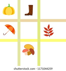 mushrooms pumpkin fallen leaves umbrella rubber boots autumnal vector background