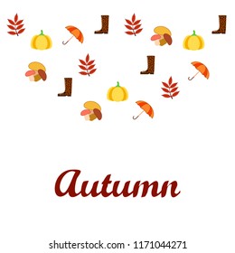 mushrooms pumpkin fallen leaves umbrella rubber boots autumnal vector background