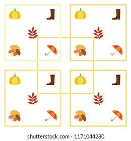 mushrooms pumpkin fallen leaves umbrella rubber boots autumnal vector background
