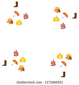 mushrooms pumpkin fallen leaves umbrella rubber boots autumnal vector background